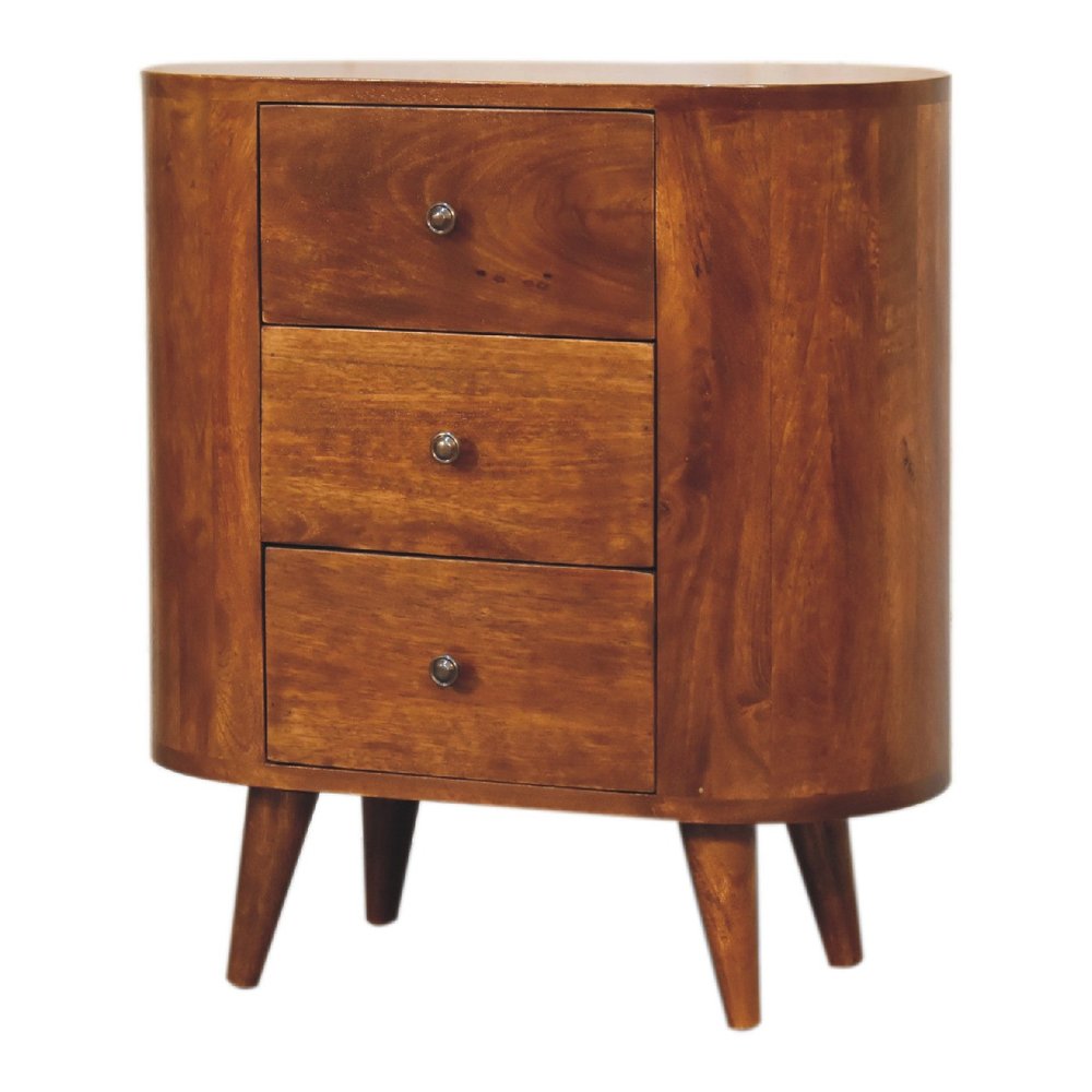 26" Chestnut Solid Wood Accent Cabinet With Two Doors And Three Drawers - FurniFindUSA