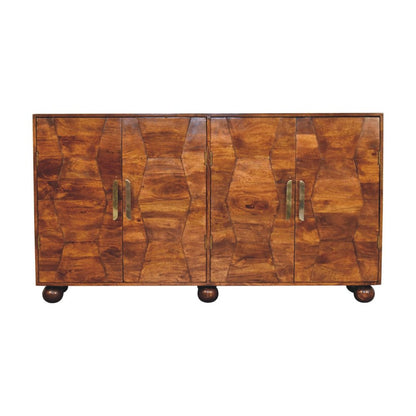 36" Chestnut Solid Wood Carved Geometric Accent Cabinet With Four Doors HomeRoots