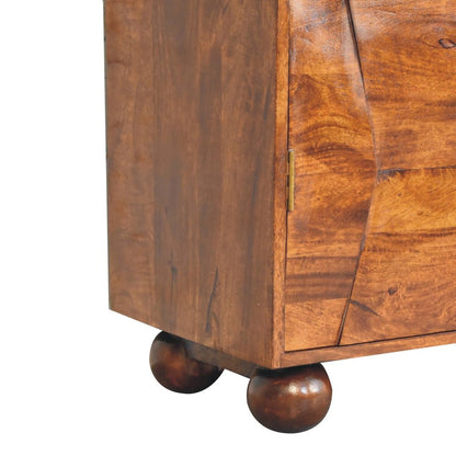 36" Chestnut Solid Wood Carved Geometric Accent Cabinet With Four Doors HomeRoots