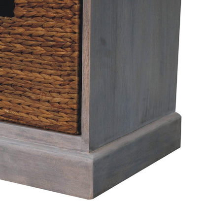 47" White and Natural Solid Wood Basket Storage Accent Cabinet With Three Drawers HomeRoots
