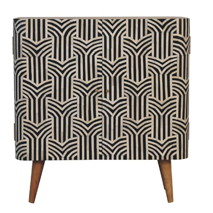 32" Dark Brown Black and White Solid Wood And Inlaid Bone Textured Accent Cabinet With Two Doors HomeRoots