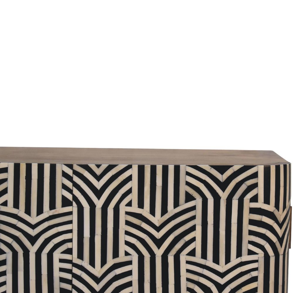32" Dark Brown Black and White Solid Wood And Inlaid Bone Textured Accent Cabinet With Two Doors HomeRoots