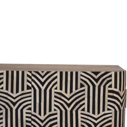 32" Dark Brown Black and White Solid Wood And Inlaid Bone Textured Accent Cabinet With Two Doors HomeRoots