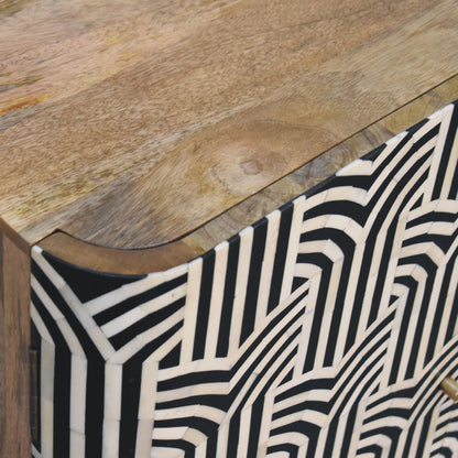 32" Dark Brown Black and White Solid Wood And Inlaid Bone Textured Accent Cabinet With Two Doors HomeRoots