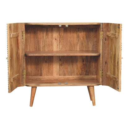 32" Dark Brown Black and White Solid Wood And Inlaid Bone Textured Accent Cabinet With Two Doors HomeRoots