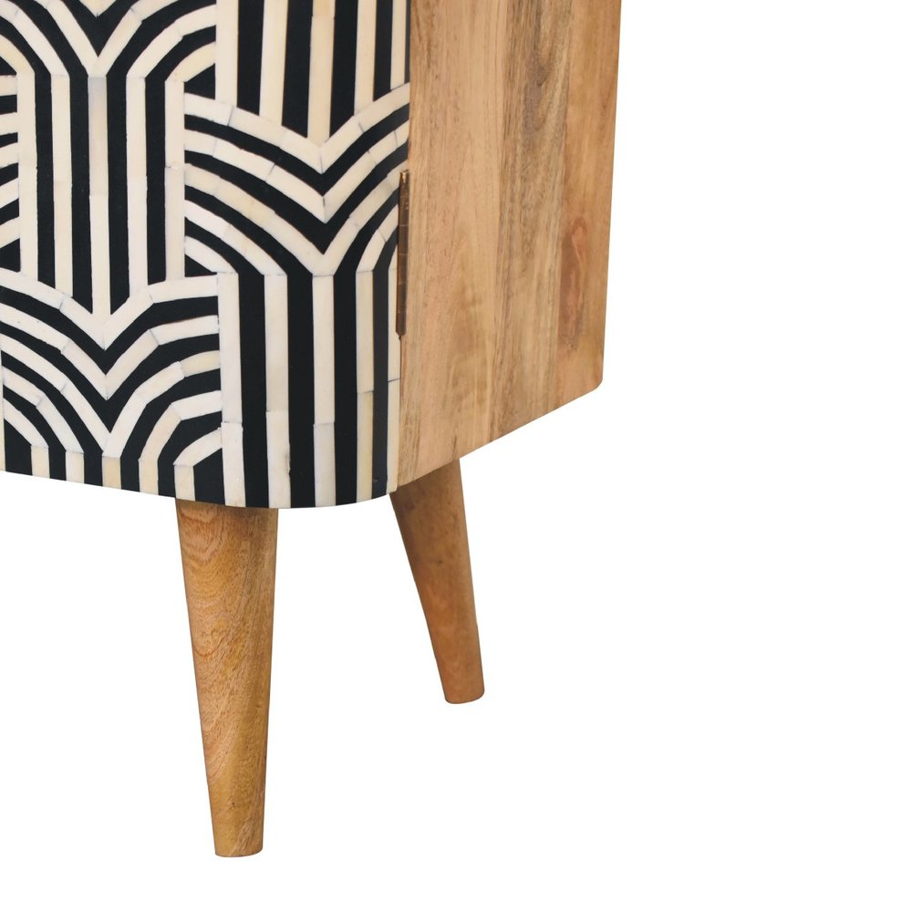 32" Dark Brown Black and White Solid Wood And Inlaid Bone Textured Accent Cabinet With Two Doors HomeRoots