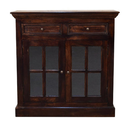 35" Walnut Solid Wood Accent Cabinet With Two Doors And Two Drawers HomeRoots