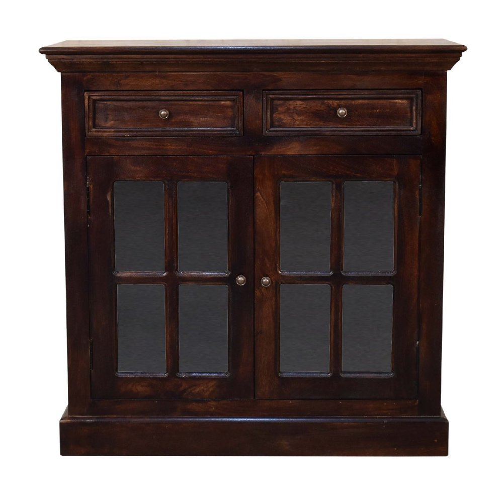 35" Walnut Solid Wood Accent Cabinet With Two Doors And Two Drawers HomeRoots