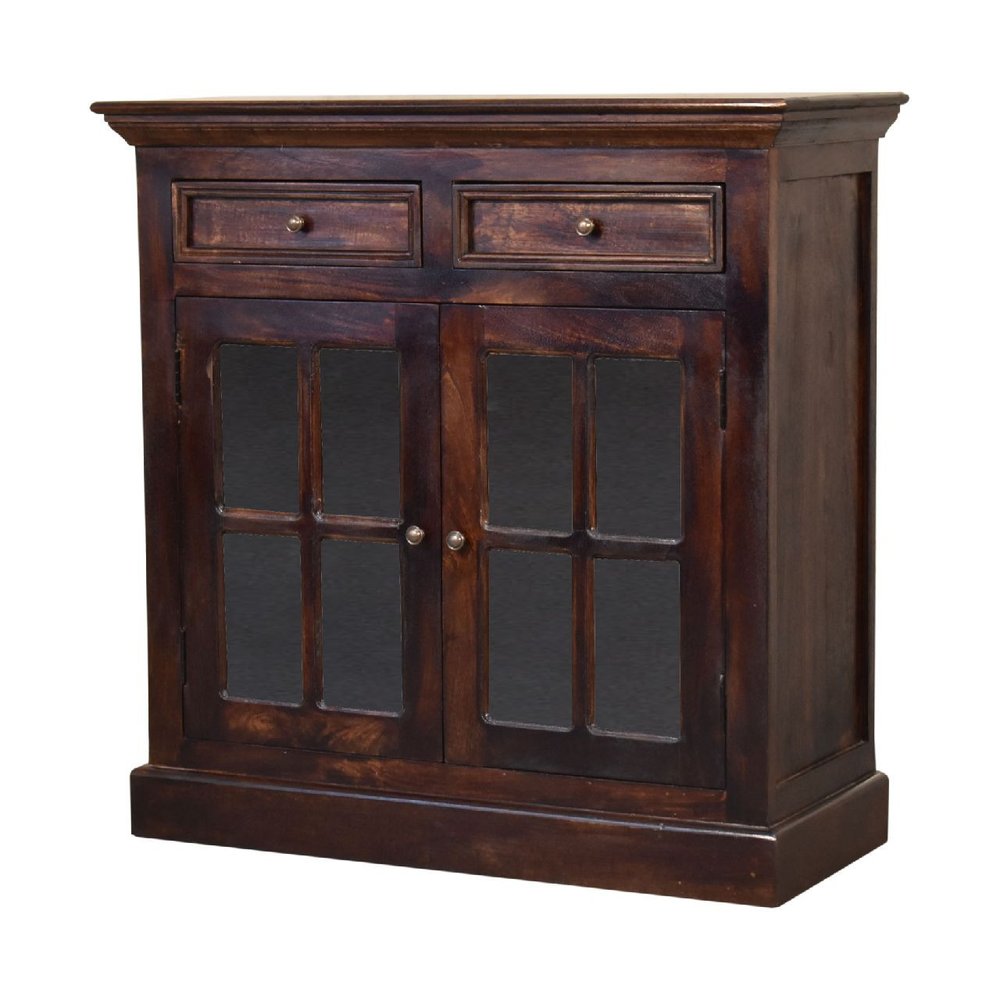 35" Walnut Solid Wood Accent Cabinet With Two Doors And Two Drawers HomeRoots