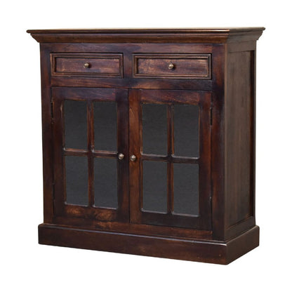 35" Walnut Solid Wood Accent Cabinet With Two Doors And Two Drawers HomeRoots