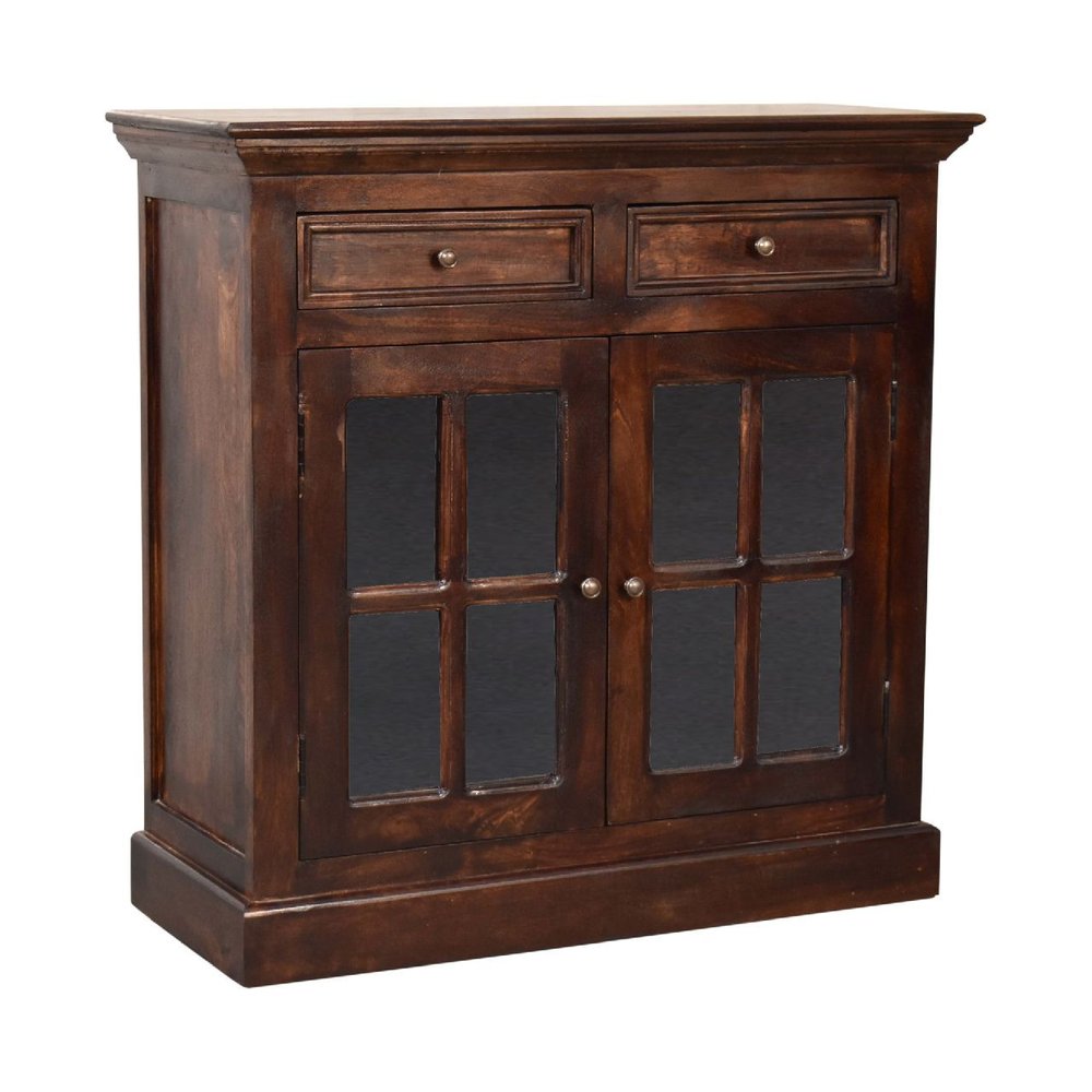 35" Walnut Solid Wood Accent Cabinet With Two Doors And Two Drawers HomeRoots