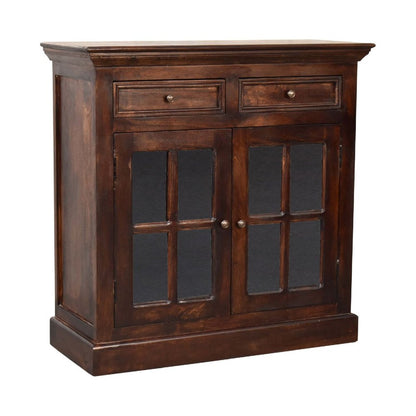 35" Walnut Solid Wood Accent Cabinet With Two Doors And Two Drawers HomeRoots