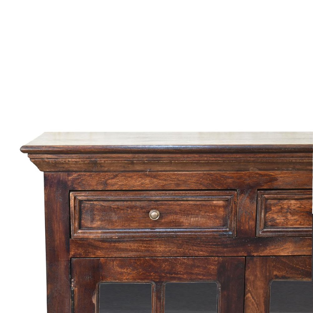 35" Walnut Solid Wood Accent Cabinet With Two Doors And Two Drawers HomeRoots