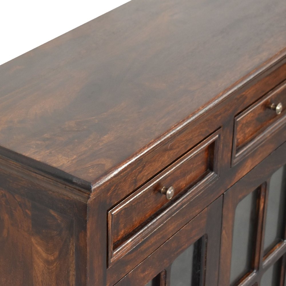 35" Walnut Solid Wood Accent Cabinet With Two Doors And Two Drawers HomeRoots