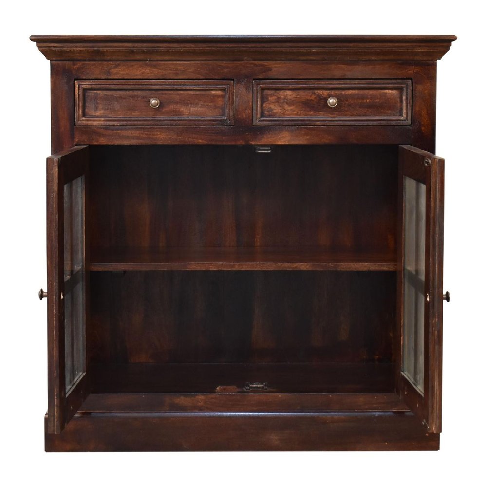 35" Walnut Solid Wood Accent Cabinet With Two Doors And Two Drawers HomeRoots