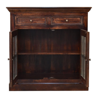 35" Walnut Solid Wood Accent Cabinet With Two Doors And Two Drawers HomeRoots