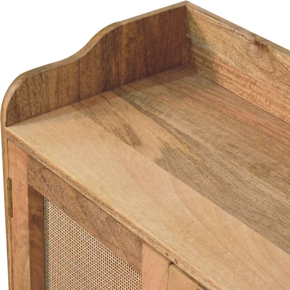 35" Brown Distressed Solid Wood Inlaid Rattan Accent Cabinet With Two Doors HomeRoots