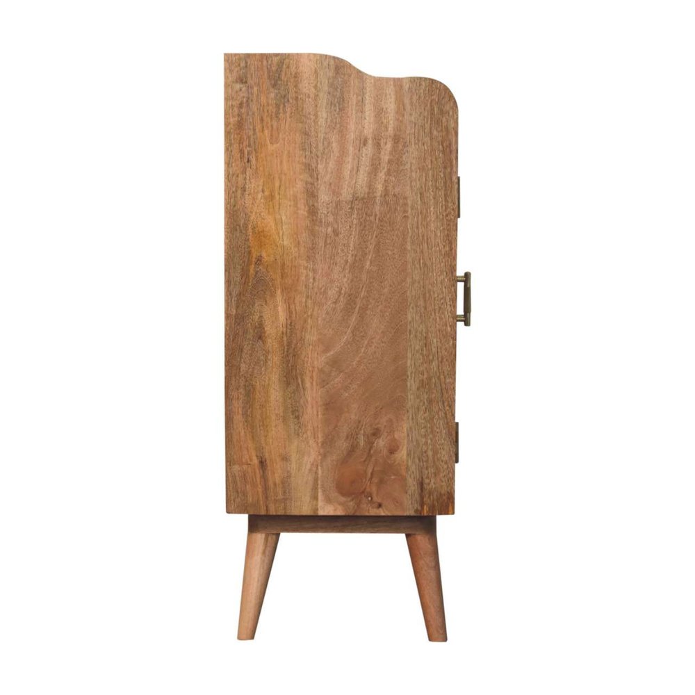 35" Brown Distressed Solid Wood Inlaid Rattan Accent Cabinet With Two Doors HomeRoots