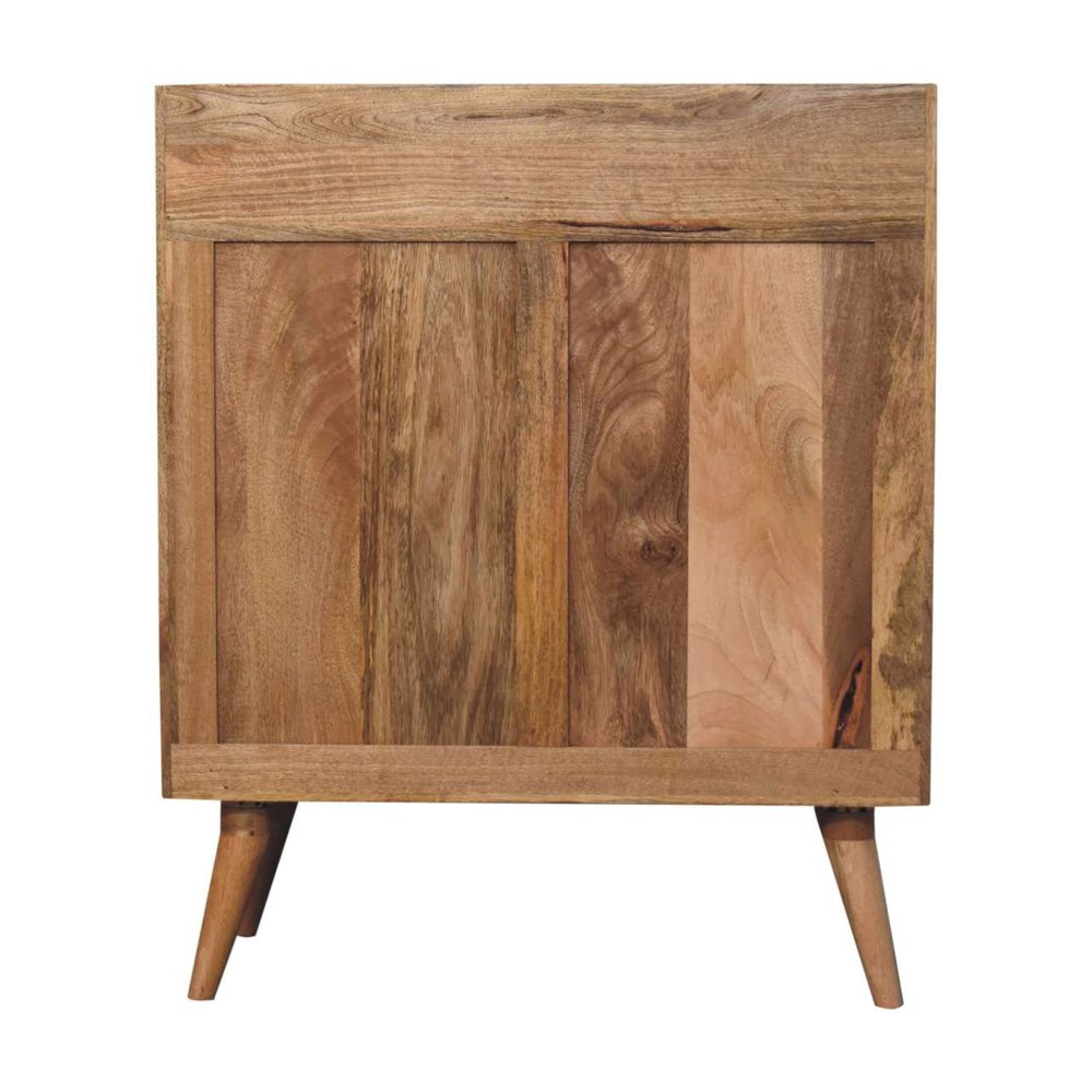 35" Brown Distressed Solid Wood Inlaid Rattan Accent Cabinet With Two Doors HomeRoots