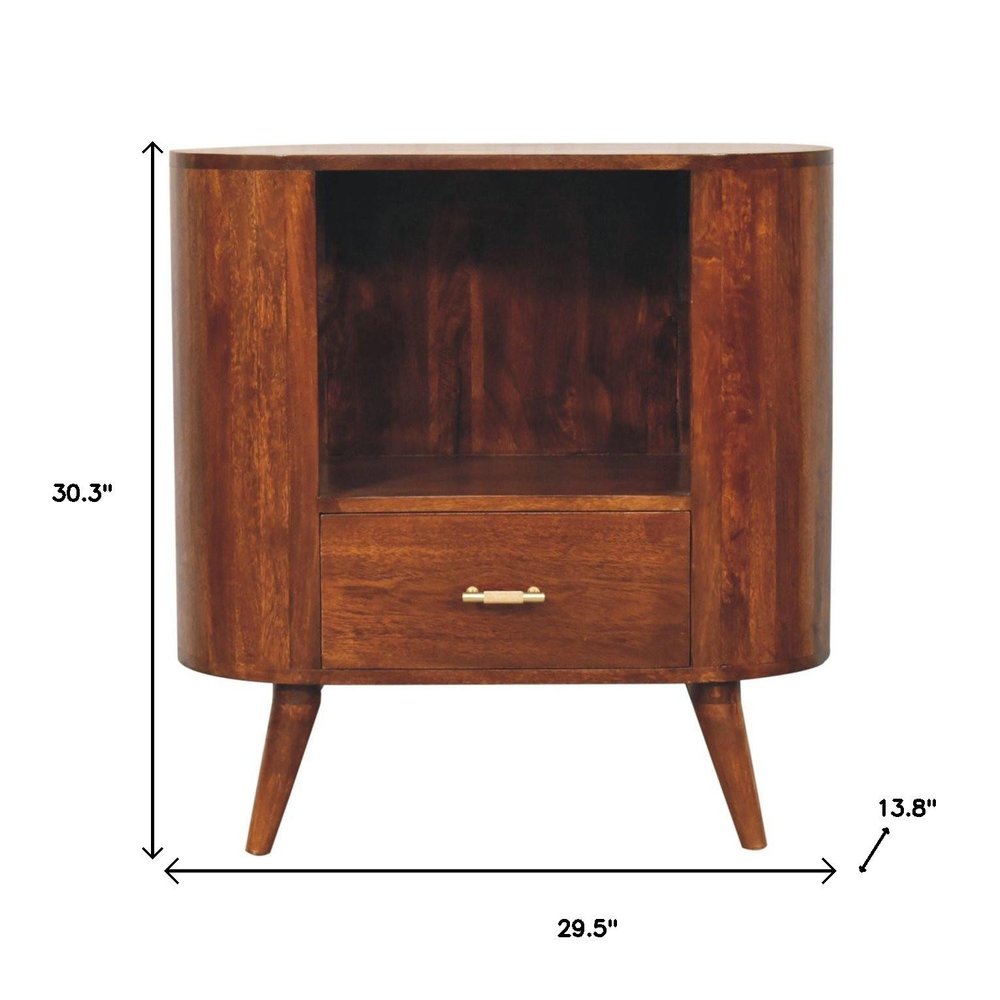 30" Chestnut Solid Wood Oval Accent Cabinet With One Drawer HomeRoots