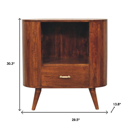 30" Chestnut Solid Wood Oval Accent Cabinet With One Drawer HomeRoots