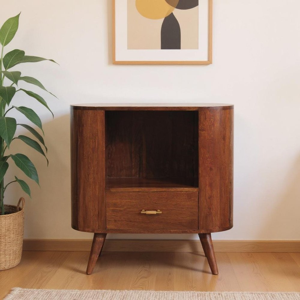 30" Chestnut Solid Wood Oval Accent Cabinet With One Drawer HomeRoots