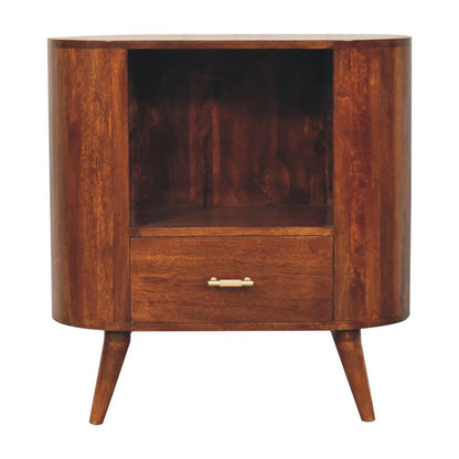 30" Chestnut Solid Wood Oval Accent Cabinet With One Drawer HomeRoots