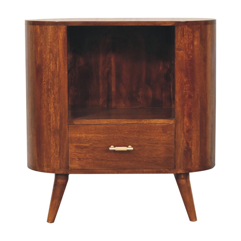 30" Chestnut Solid Wood Oval Accent Cabinet With One Drawer HomeRoots