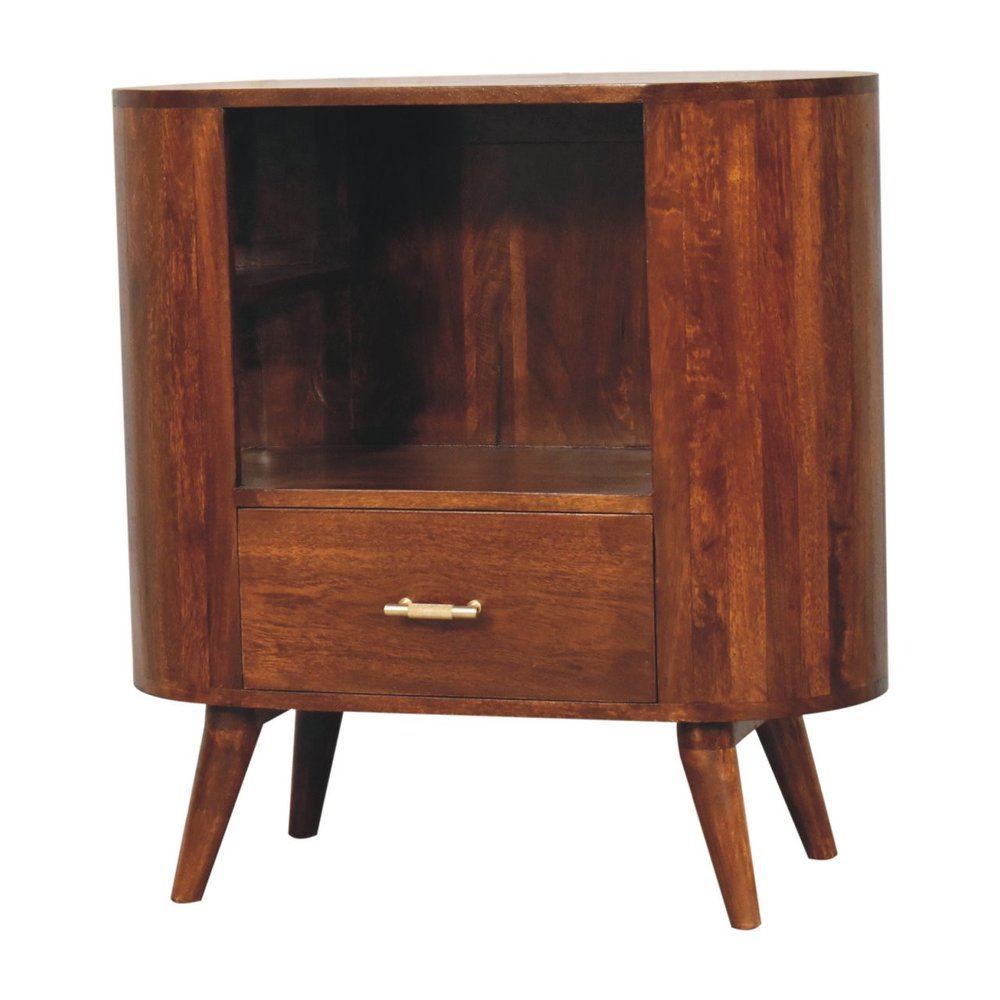 30" Chestnut Solid Wood Oval Accent Cabinet With One Drawer HomeRoots