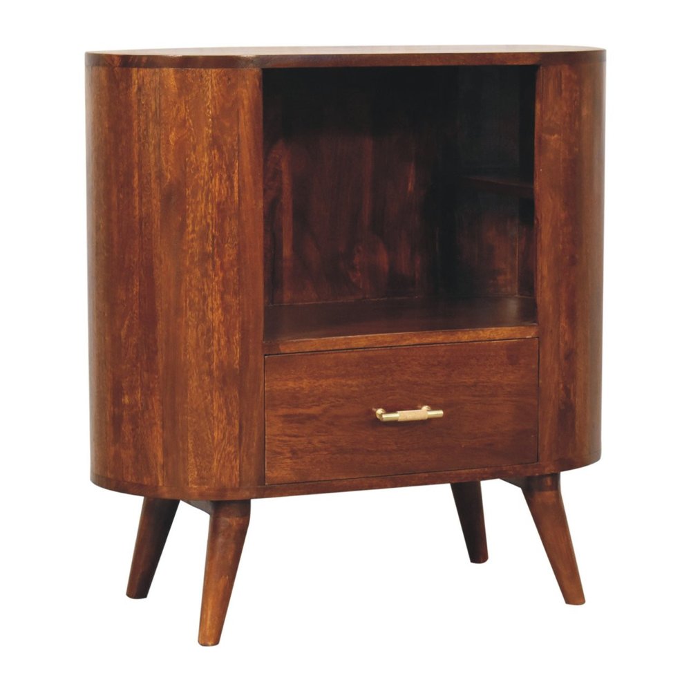 30" Chestnut Solid Wood Oval Accent Cabinet With One Drawer HomeRoots