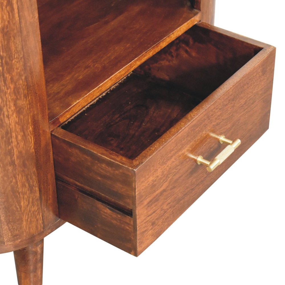 30" Chestnut Solid Wood Oval Accent Cabinet With One Drawer HomeRoots