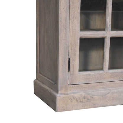 35" Light Gray and Clear Distressed Solid Wood Accent Cabinet With Three Doors HomeRoots