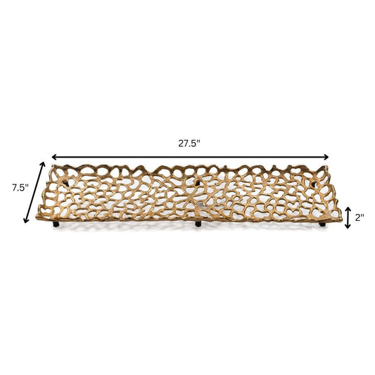 28" Gold Metal Abstract Coral Tray HomeRoots