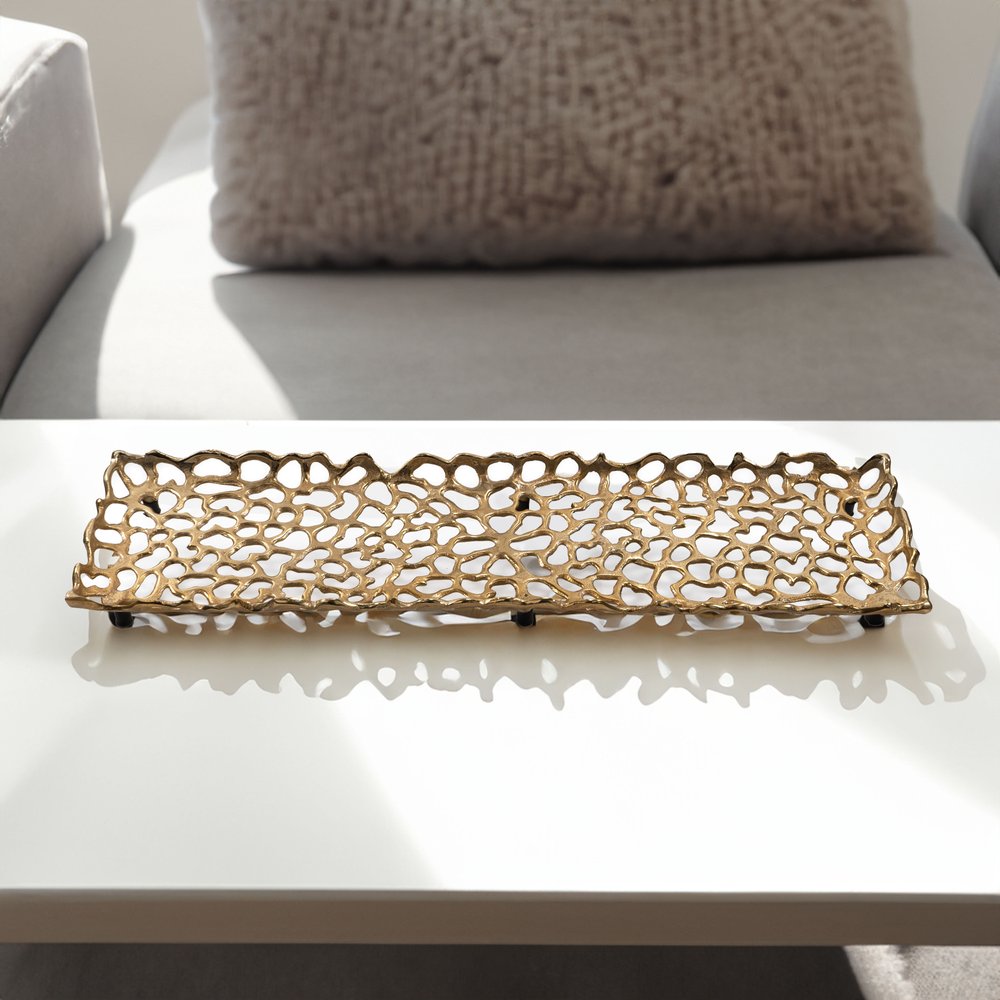 28" Gold Metal Abstract Coral Tray HomeRoots