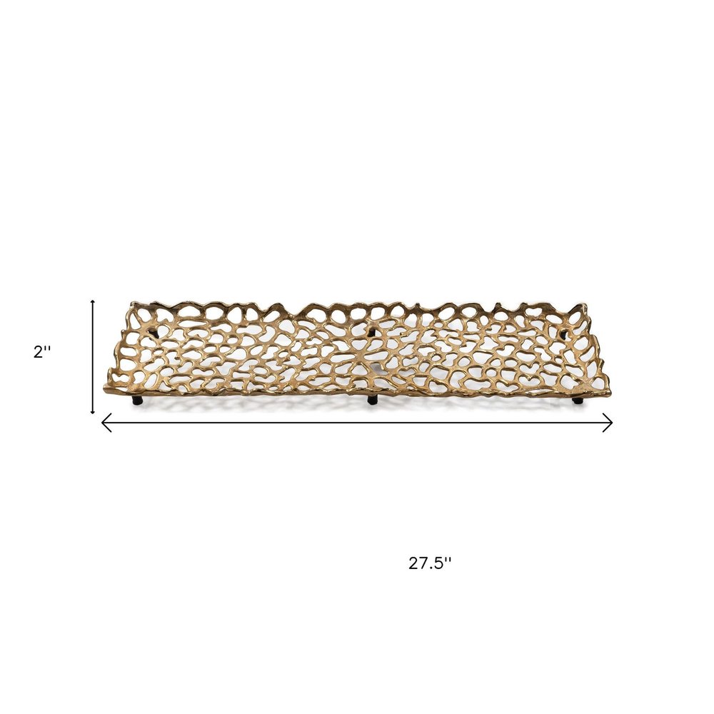 28" Gold Metal Abstract Coral Tray HomeRoots