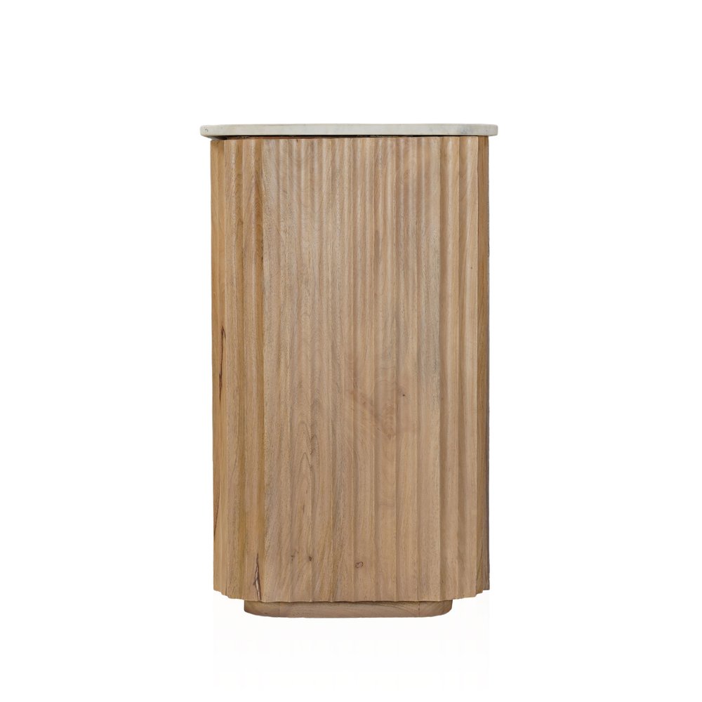 63" Brown And White Solid Wood And Marble Ribbed Texture Sideboard with Two Doors — view 4