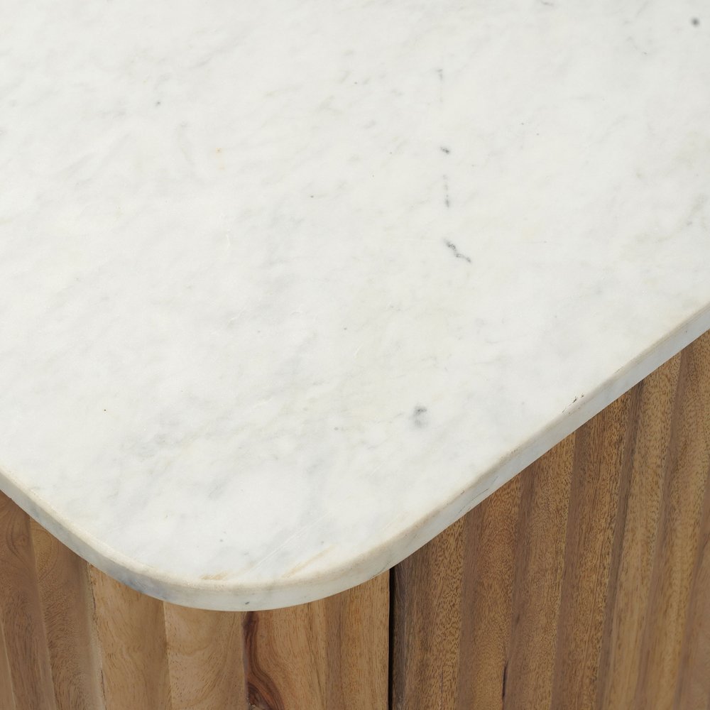 63" Brown And White Solid Wood And Marble Ribbed Texture Sideboard with Two Doors — view 5