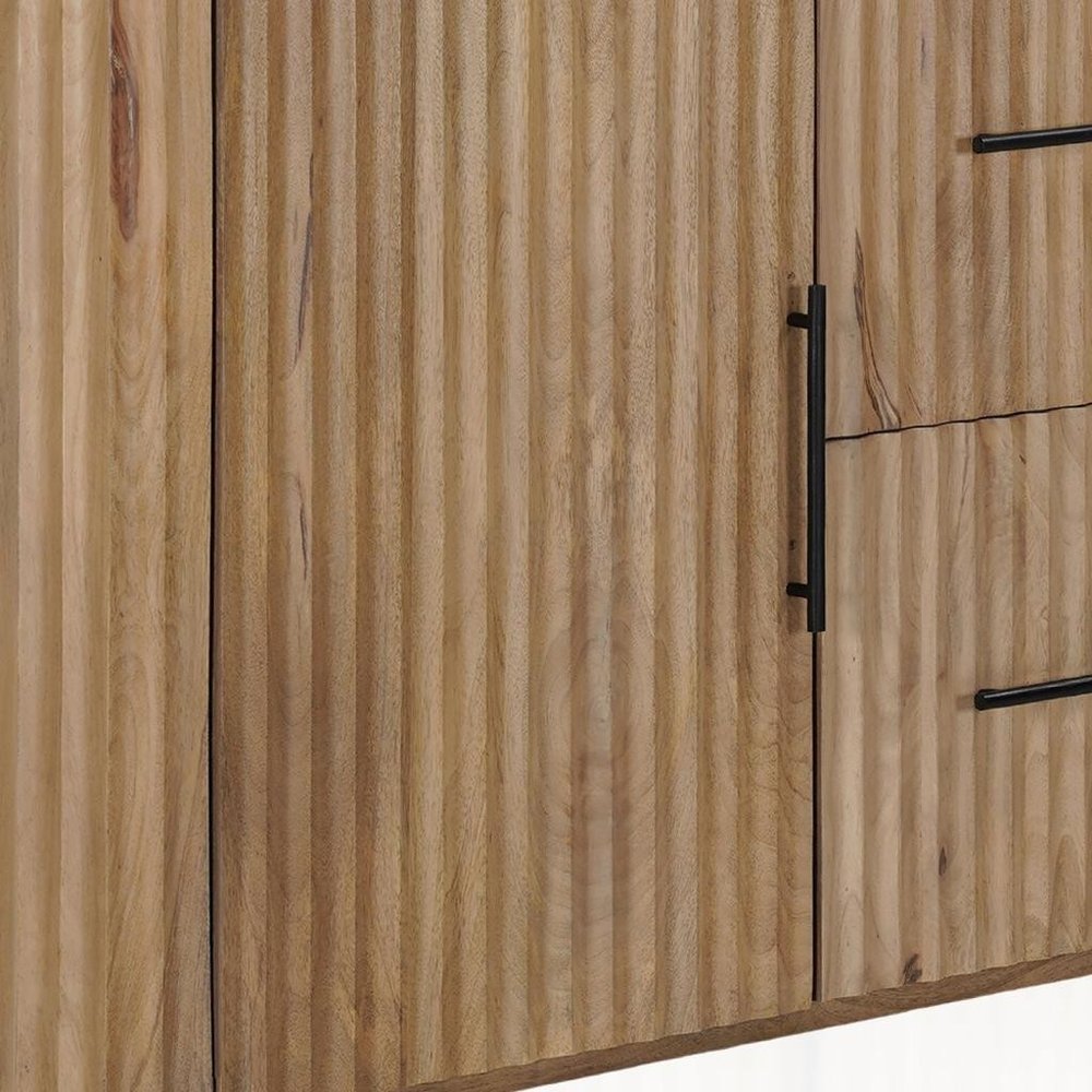 63" Brown And White Solid Wood And Marble Ribbed Texture Sideboard with Two Doors — view 8