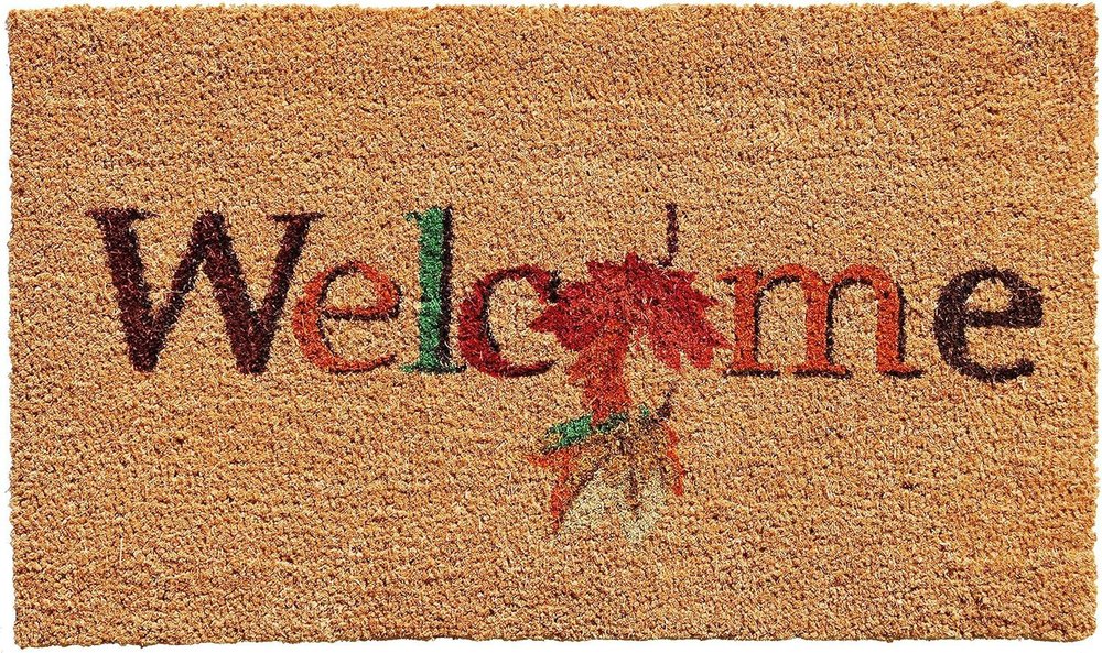 17" X 29" Natural And Orange Fall Leaves Welcome Coir Outdoor Door Mat HomeRoots