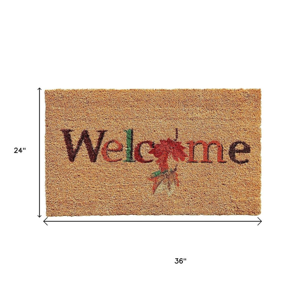 17" X 29" Natural And Orange Fall Leaves Welcome Coir Outdoor Door Mat HomeRoots
