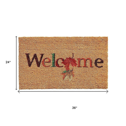 17" X 29" Natural And Orange Fall Leaves Welcome Coir Outdoor Door Mat HomeRoots