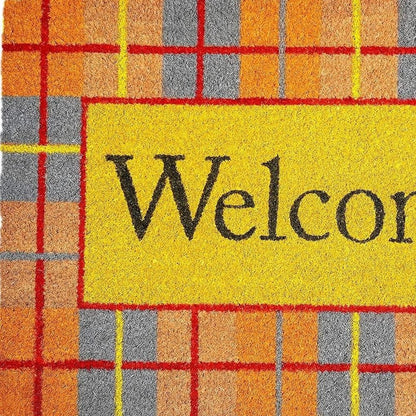 17" X 29" Gray Natural Orange And Yellow Fall Plaid Welcome Outdoor Coir Door Mat HomeRoots