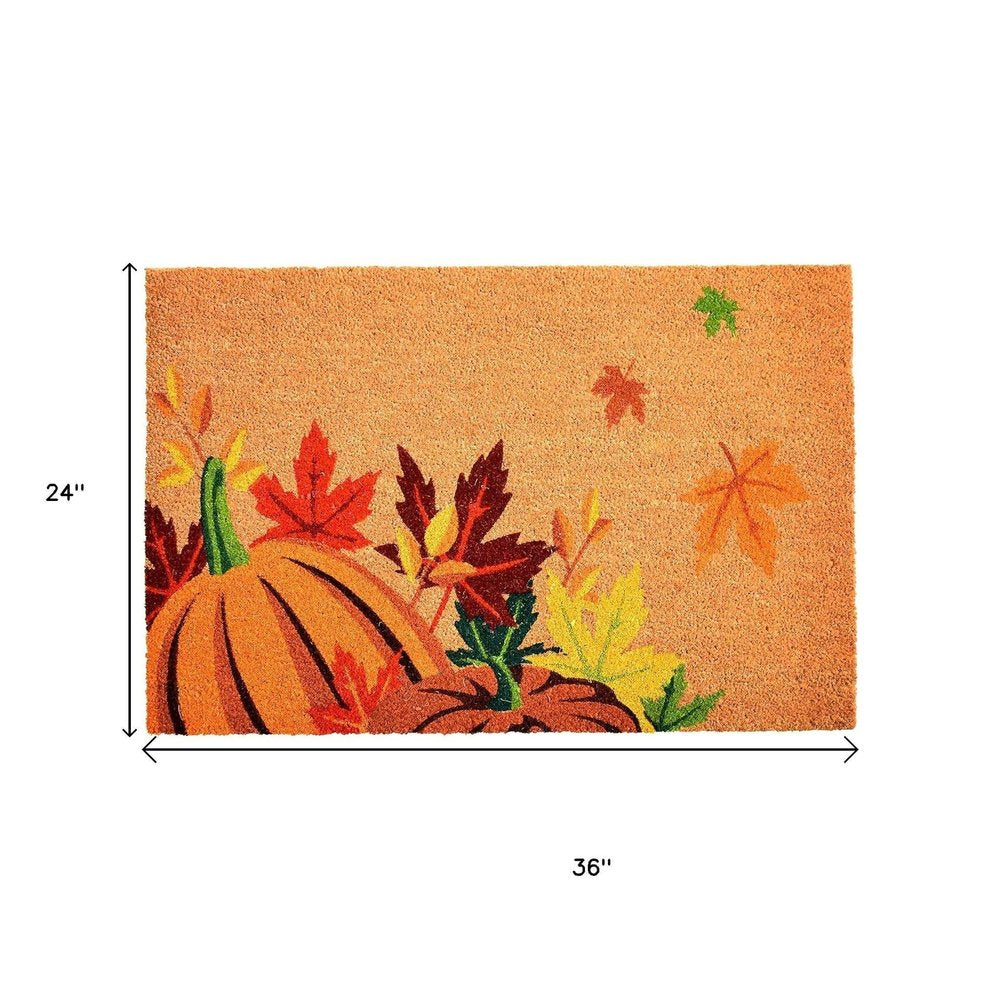 24" X 36" Brown And Natural Fall Pumpkins and Leaves Outdoor Coir Door Mat — view 9