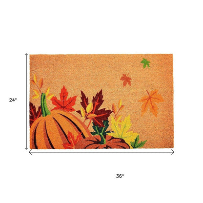 24" X 36" Brown And Natural Fall Pumpkins and Leaves Outdoor Coir Door Mat