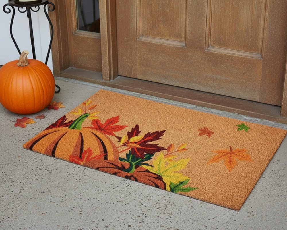 24" X 36" Brown And Natural Fall Pumpkins and Leaves Outdoor Coir Door Mat — view 10
