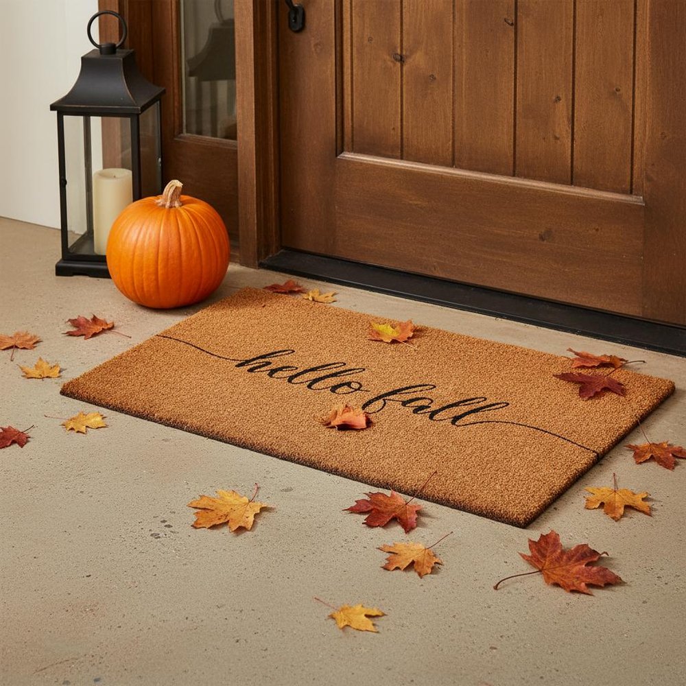 24" X 36" Brown And Natural Fall Hello Fall Outdoor Coir Door Mat HomeRoots