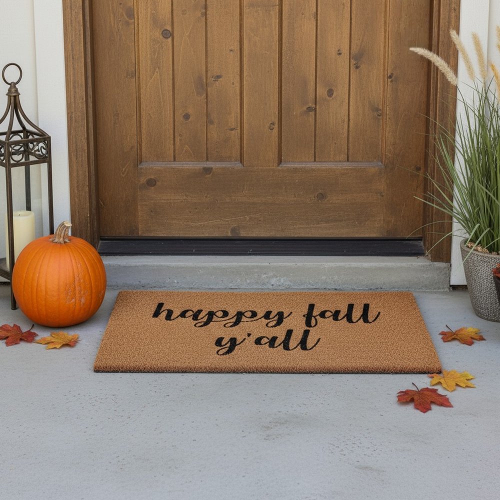 17" X 29" Brown And Natural Fall Happy Fall Y'all Outdoor Coir Door Mat HomeRoots