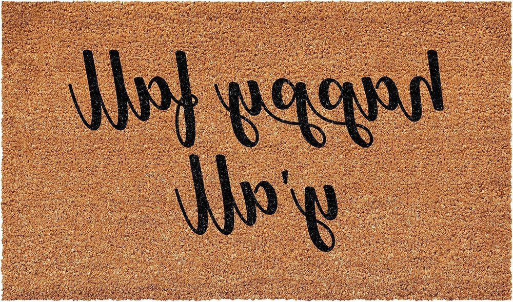 17" X 29" Brown And Natural Fall Happy Fall Y'all Outdoor Coir Door Mat HomeRoots