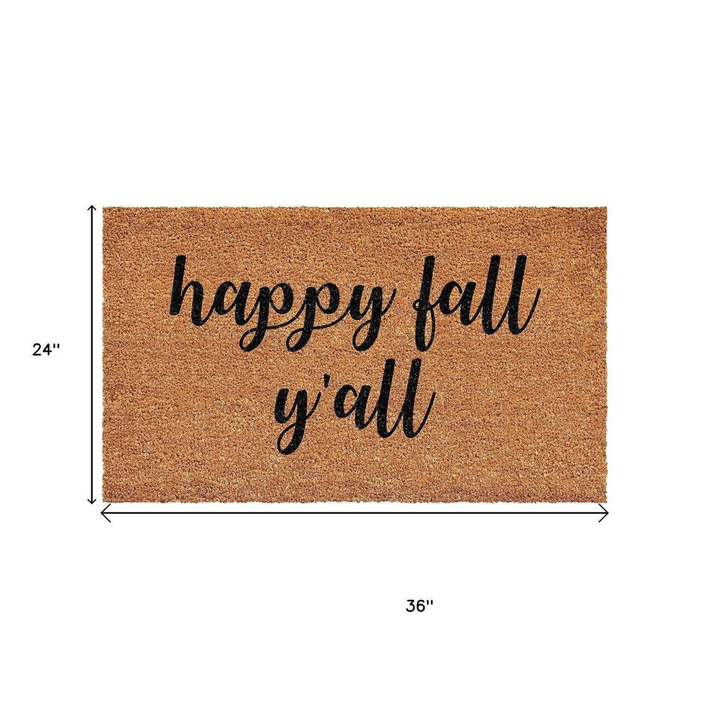 17" X 29" Brown And Natural Fall Happy Fall Y'all Outdoor Coir Door Mat HomeRoots