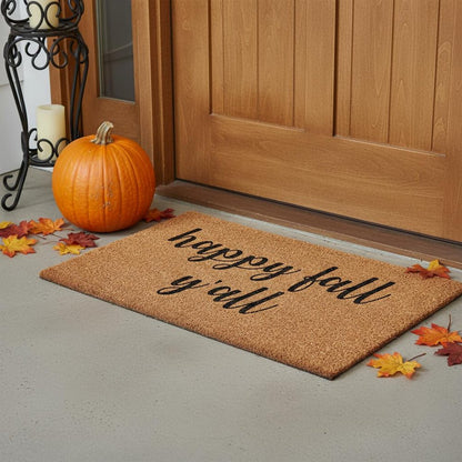 17" X 29" Brown And Natural Fall Happy Fall Y'all Outdoor Coir Door Mat HomeRoots